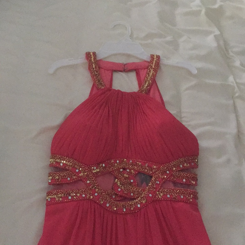 Hot Pink/Dark Coral Full Length Prom Dress